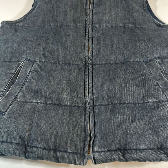 Lauren Jeans Co Ralph Lauren Vest Womens Medium Blue Denim Suede Fleece Puffer - Picture 8 of 13